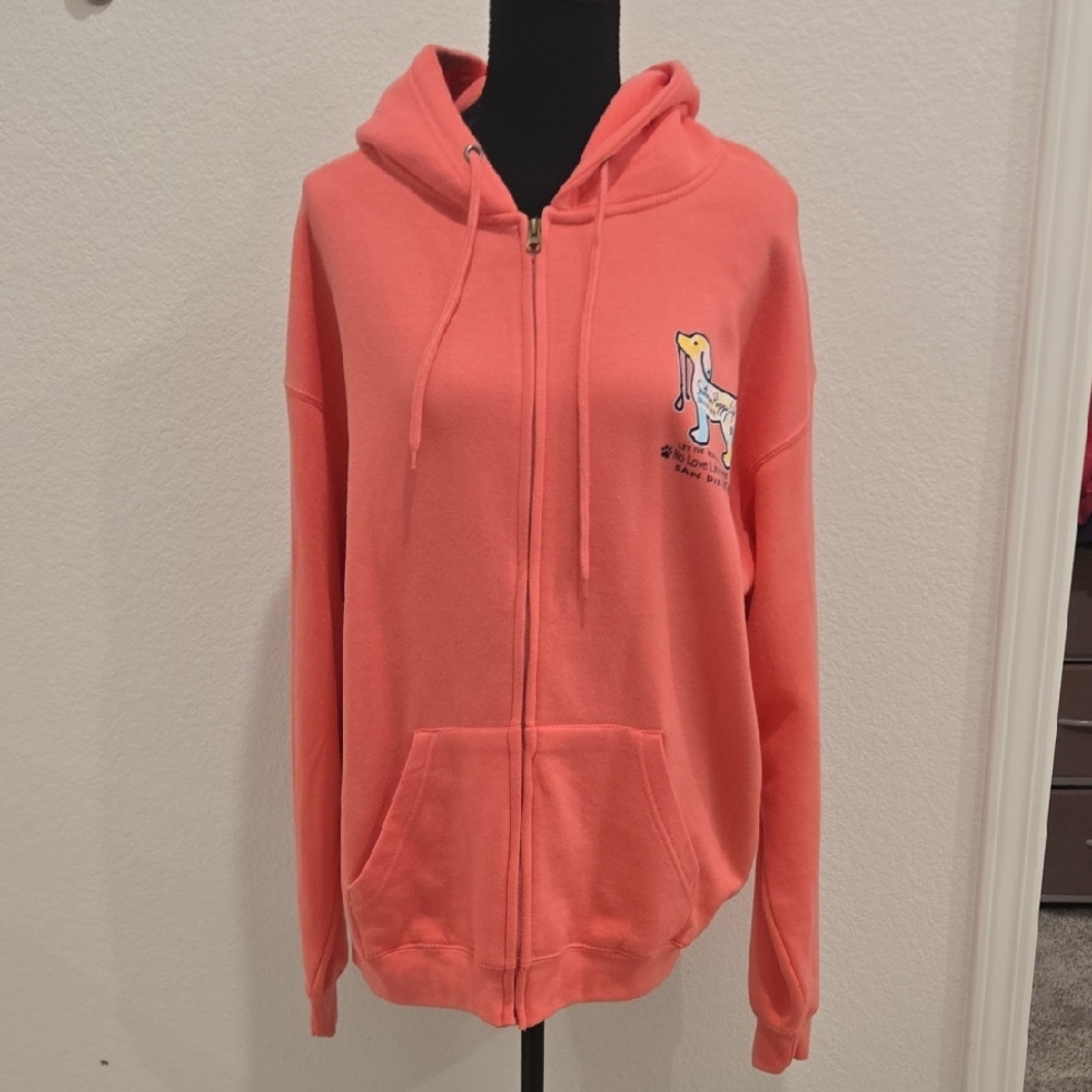 Coral Zip-Up Hoodie with Graphic
